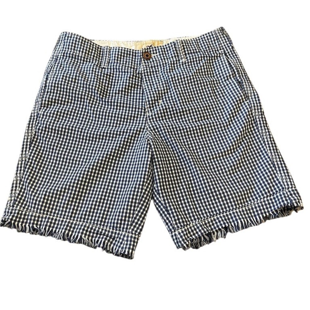 Hollister Men's Chino Shorts Size 32 Navy Blue White Gingham Check